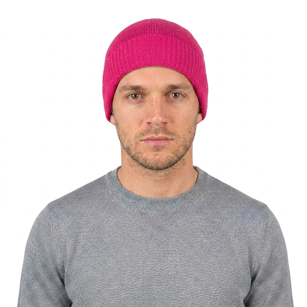 Men's Plain-Knit 100% Cashmere Beanie, fuchsia | Dalle Piane Cashmere