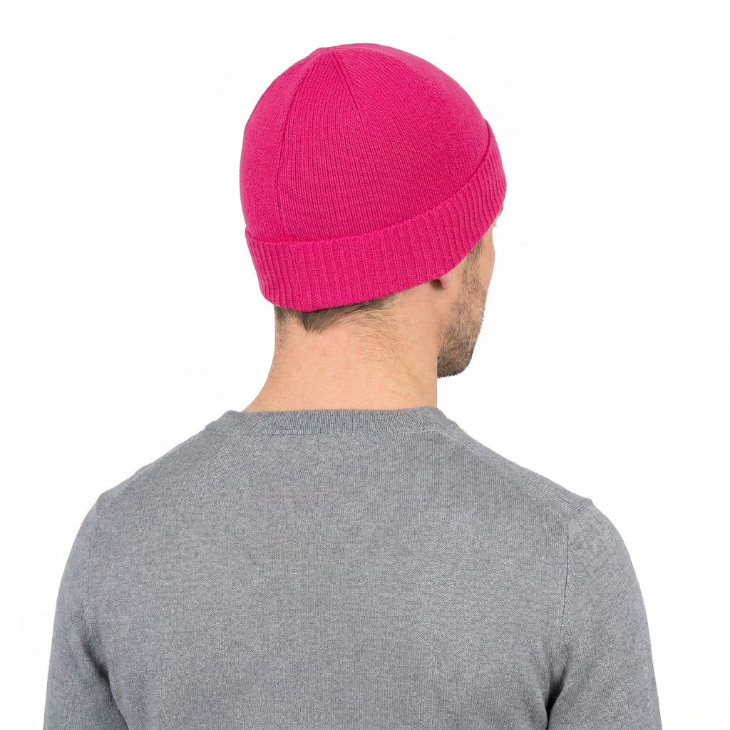 Men's Plain-Knit 100% Cashmere Beanie, fuchsia | Dalle Piane Cashmere