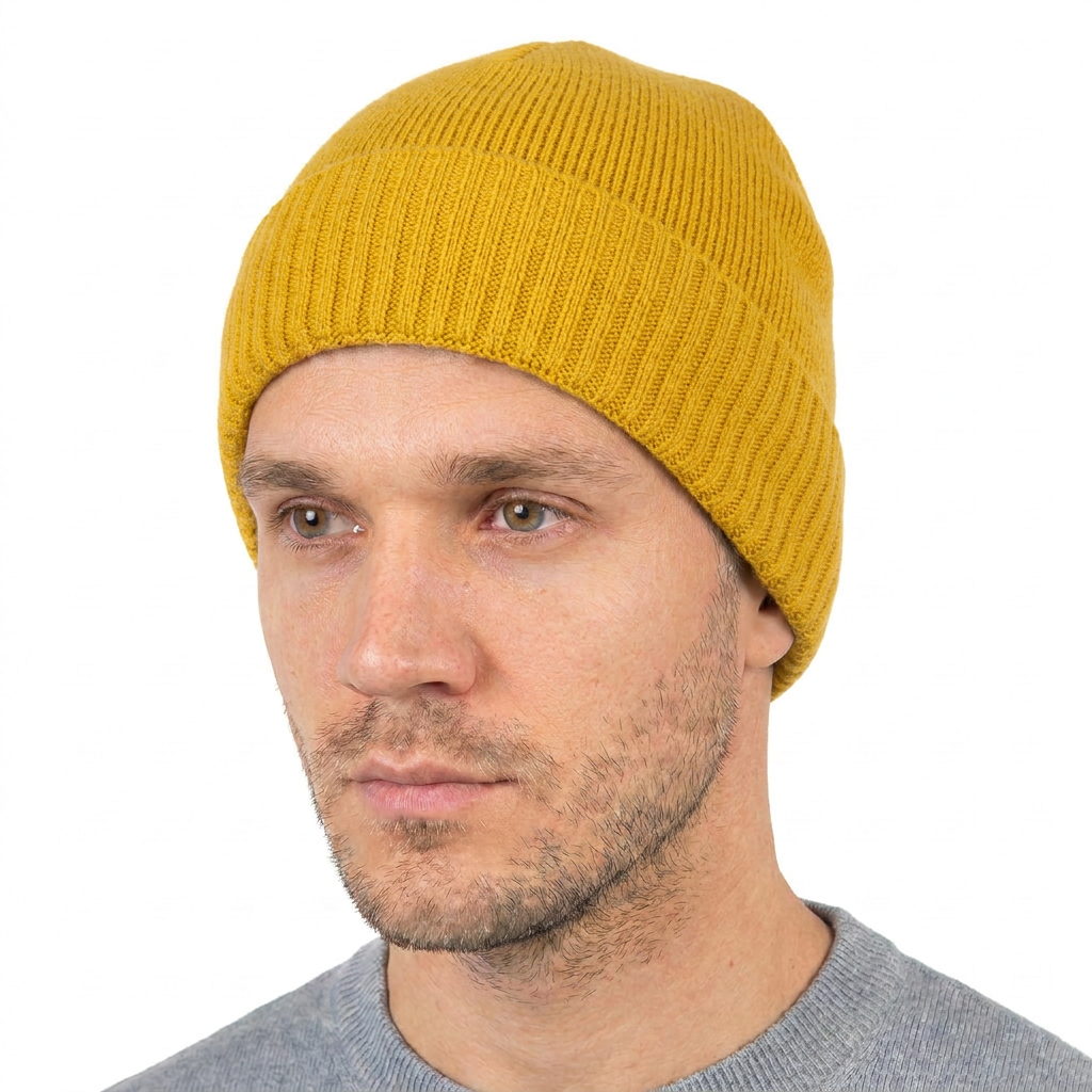 Men's Plain-Knit 100% Cashmere Beanie, yellow | Dalle Piane Cashmere