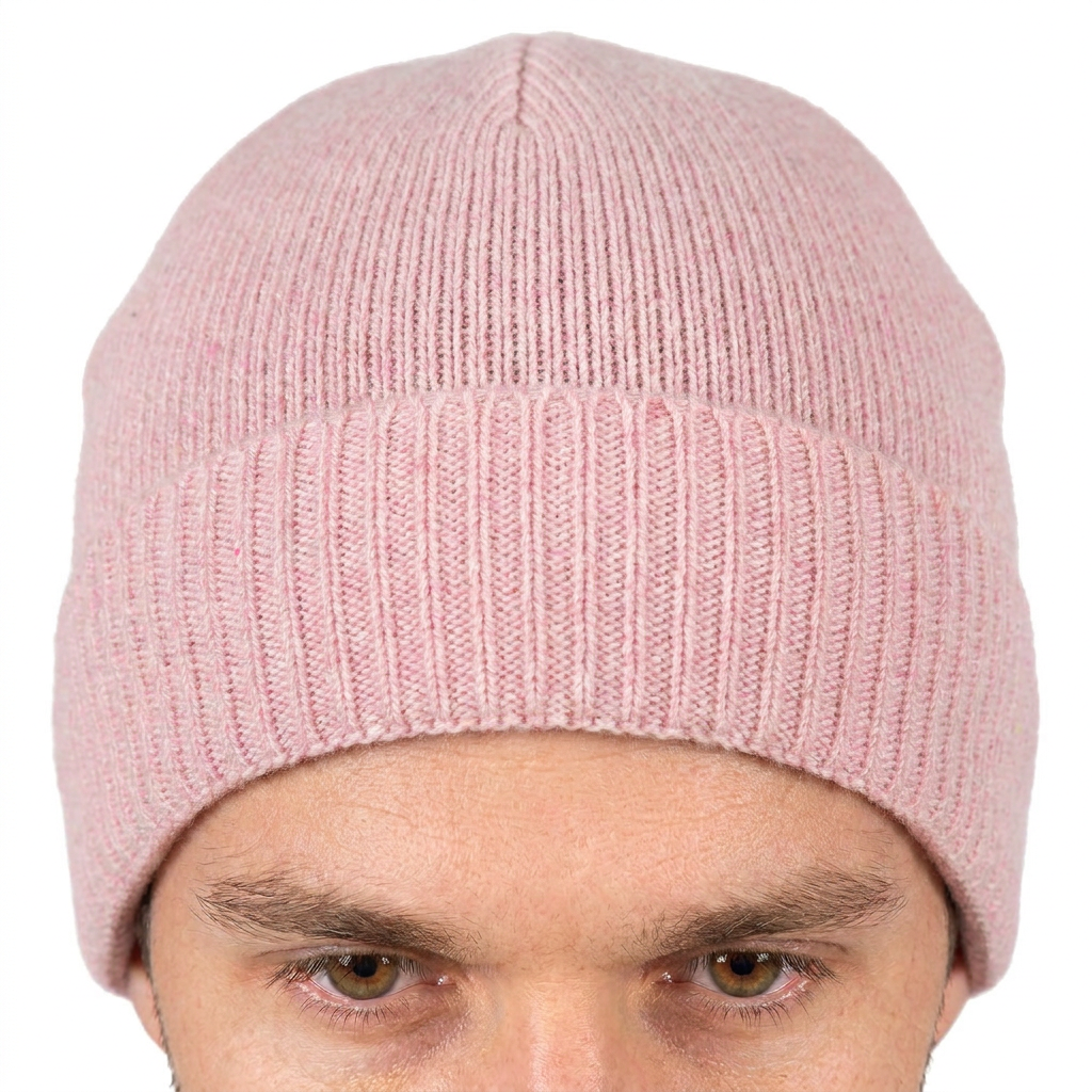 Men's Plain-Knit 100% Cashmere Beanie, pink | Dalle Piane Cashmere
