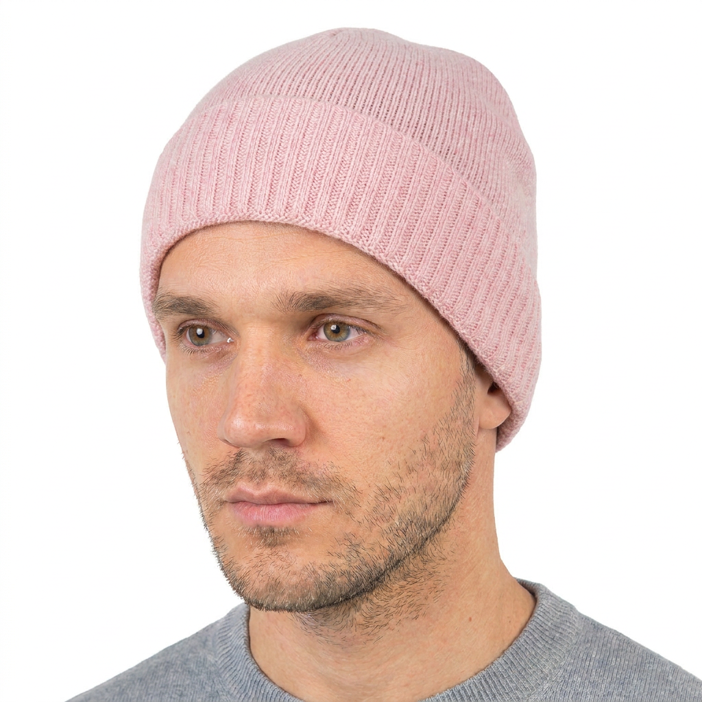 Men's Plain-Knit 100% Cashmere Beanie, pink | Dalle Piane Cashmere