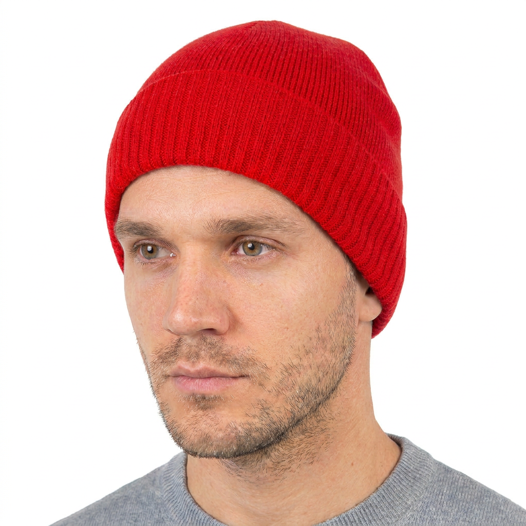 Men's Plain-Knit 100% Cashmere Beanie, red | Dalle Piane Cashmere