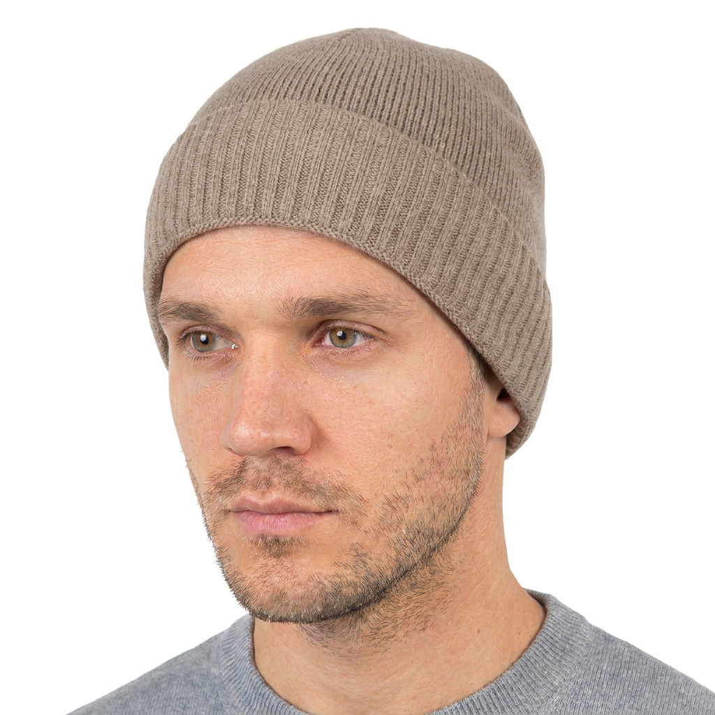 Men's Plain-Knit 100% Cashmere Beanie, mink | Dalle Piane Cashmere