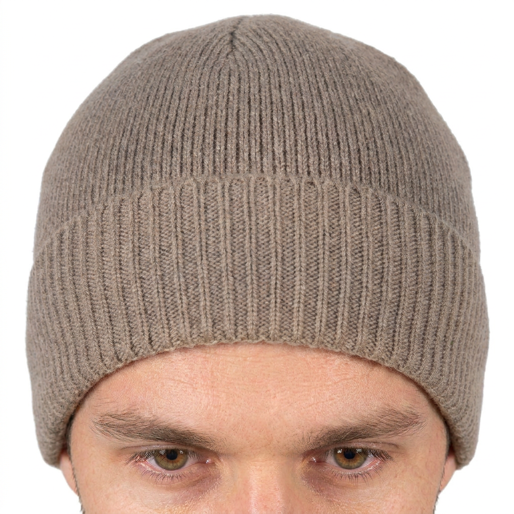 Men's Plain-Knit 100% Cashmere Beanie, mink | Dalle Piane Cashmere