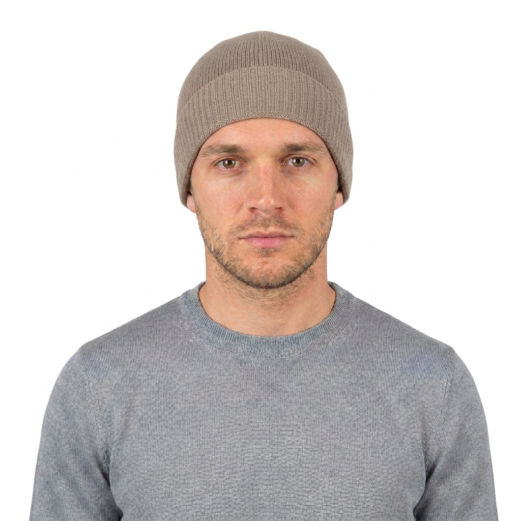 Men's Plain-Knit 100% Cashmere Beanie, mink | Dalle Piane Cashmere