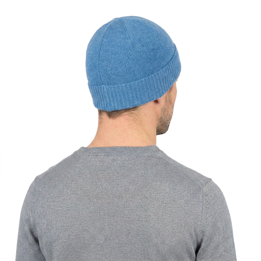 Men's Plain-Knit 100% Cashmere Beanie, light blue | Dalle Piane Cashmere