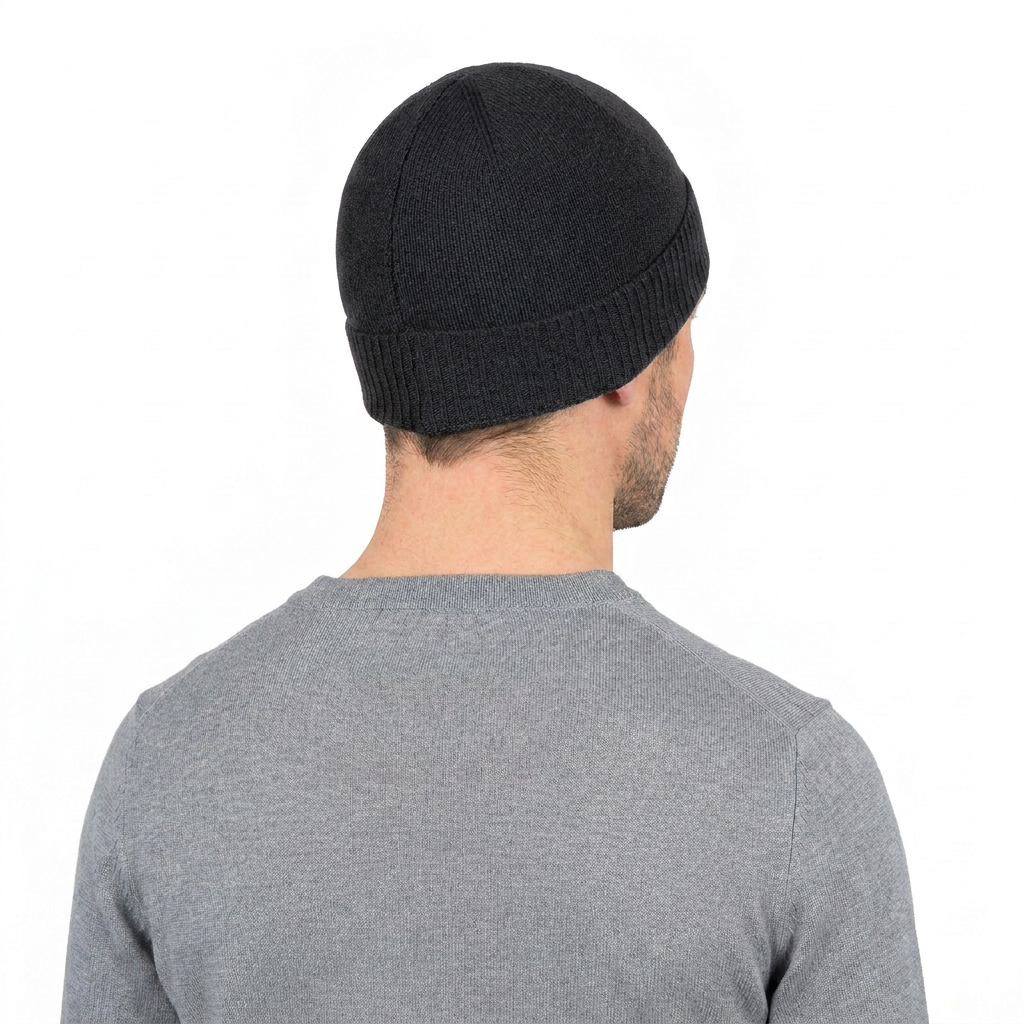 Men's Plain-Knit 100% Cashmere Beanie, charcoal | Dalle Piane Cashmere