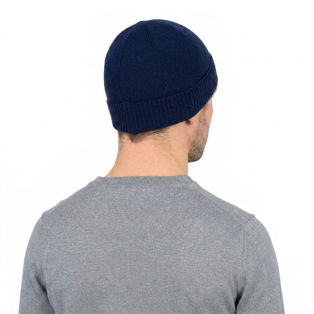 Men's Plain-Knit 100% Cashmere Beanie, blue | Dalle Piane Cashmere