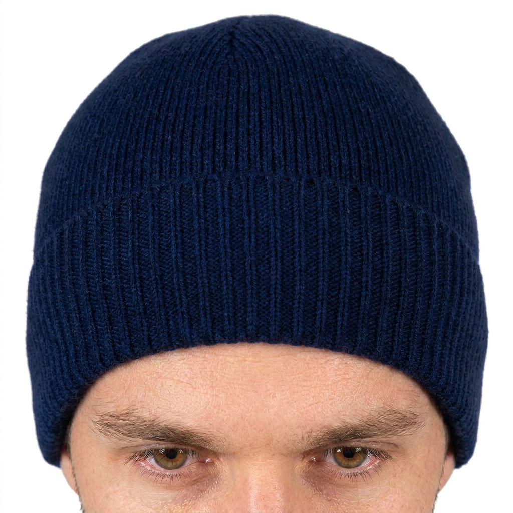 Men's Plain-Knit 100% Cashmere Beanie, blue | Dalle Piane Cashmere