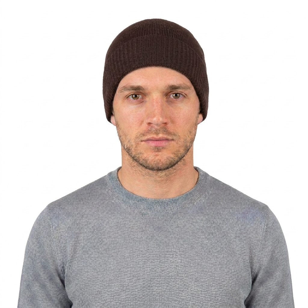 Men's Plain-Knit 100% Cashmere Beanie, brown | Dalle Piane Cashmere