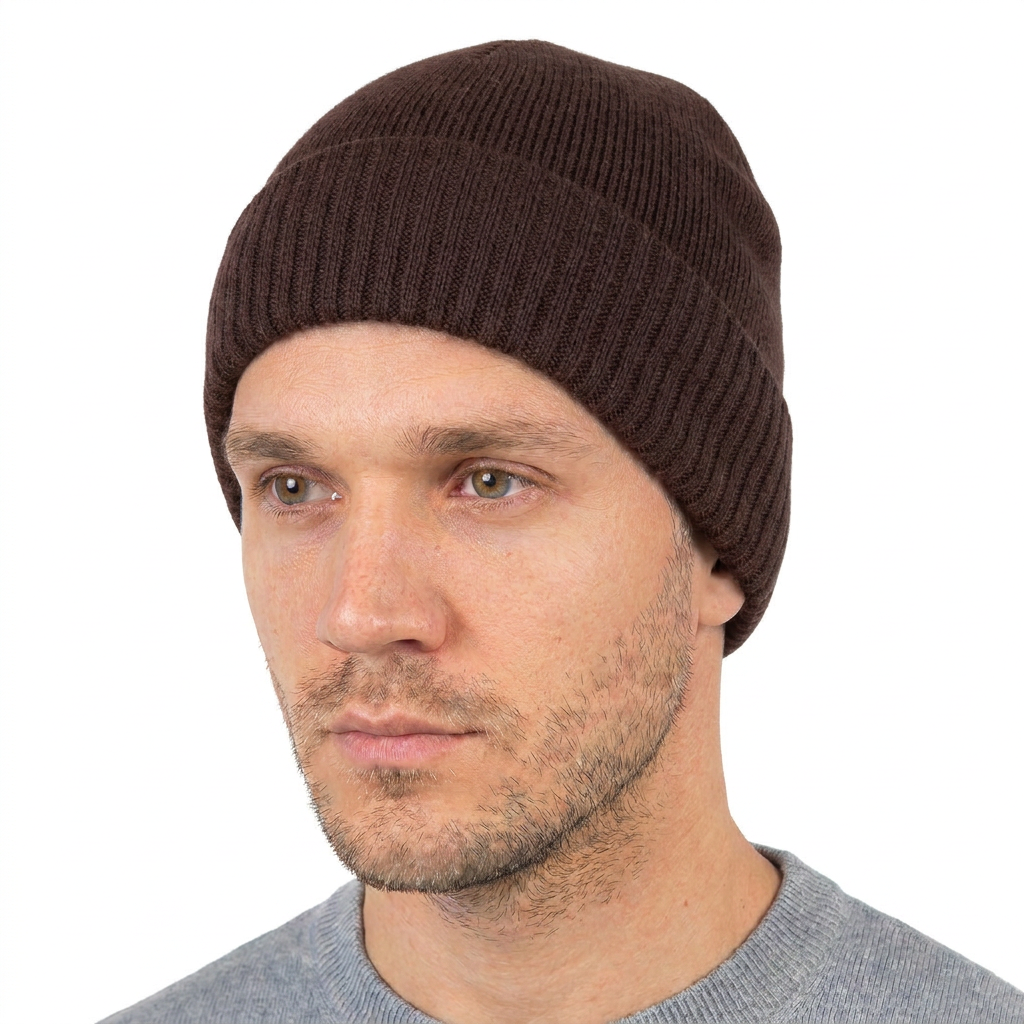 Men's Plain-Knit 100% Cashmere Beanie, brown | Dalle Piane Cashmere