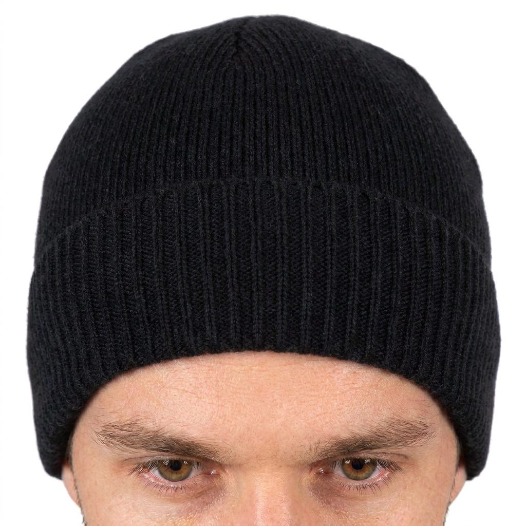Men's Plain-Knit 100% Cashmere Beanie, black | Dalle Piane Cashmere