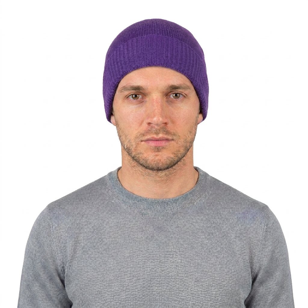 Men's Plain-Knit 100% Cashmere Beanie, purple | Dalle Piane Cashmere