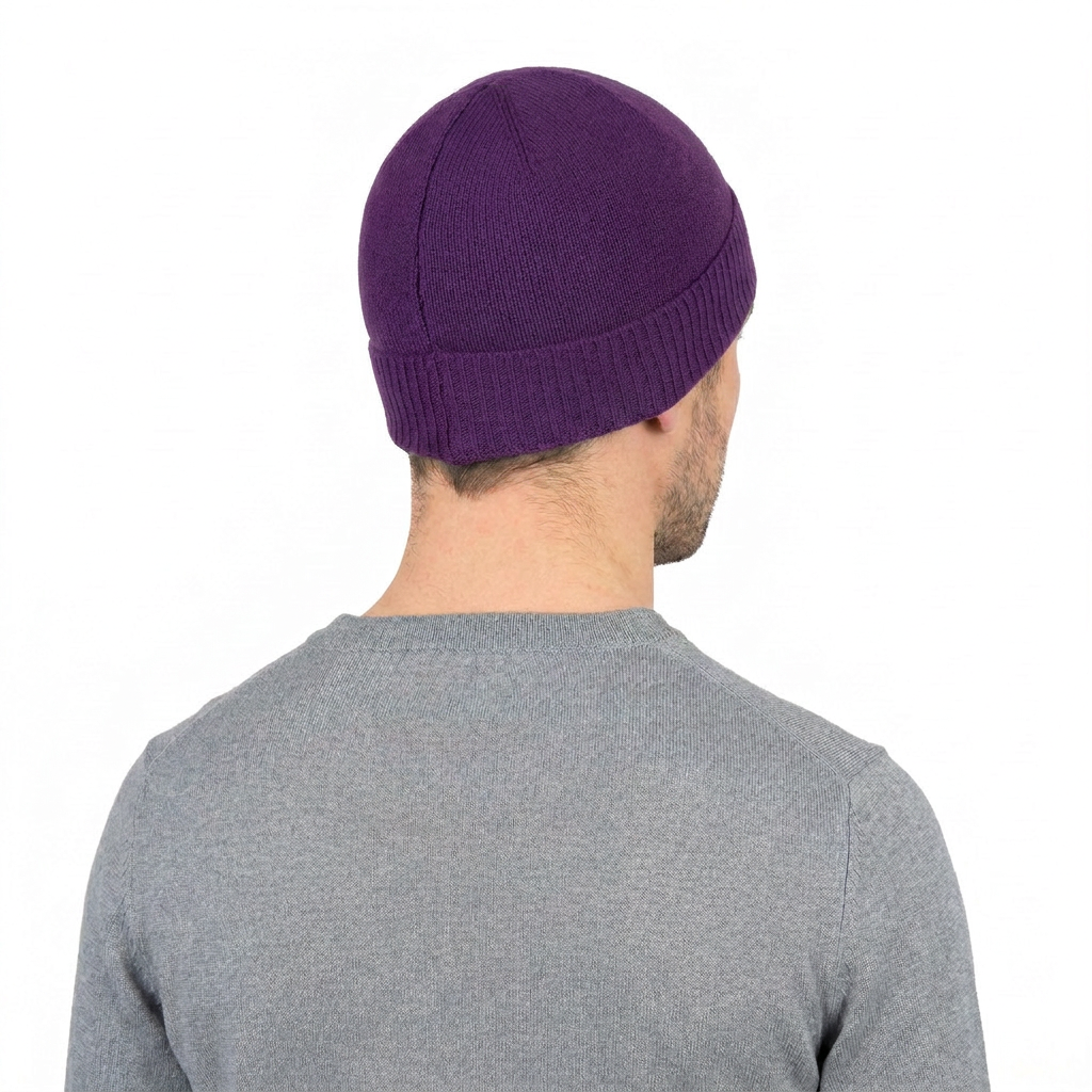 Men's Plain-Knit 100% Cashmere Beanie, purple | Dalle Piane Cashmere