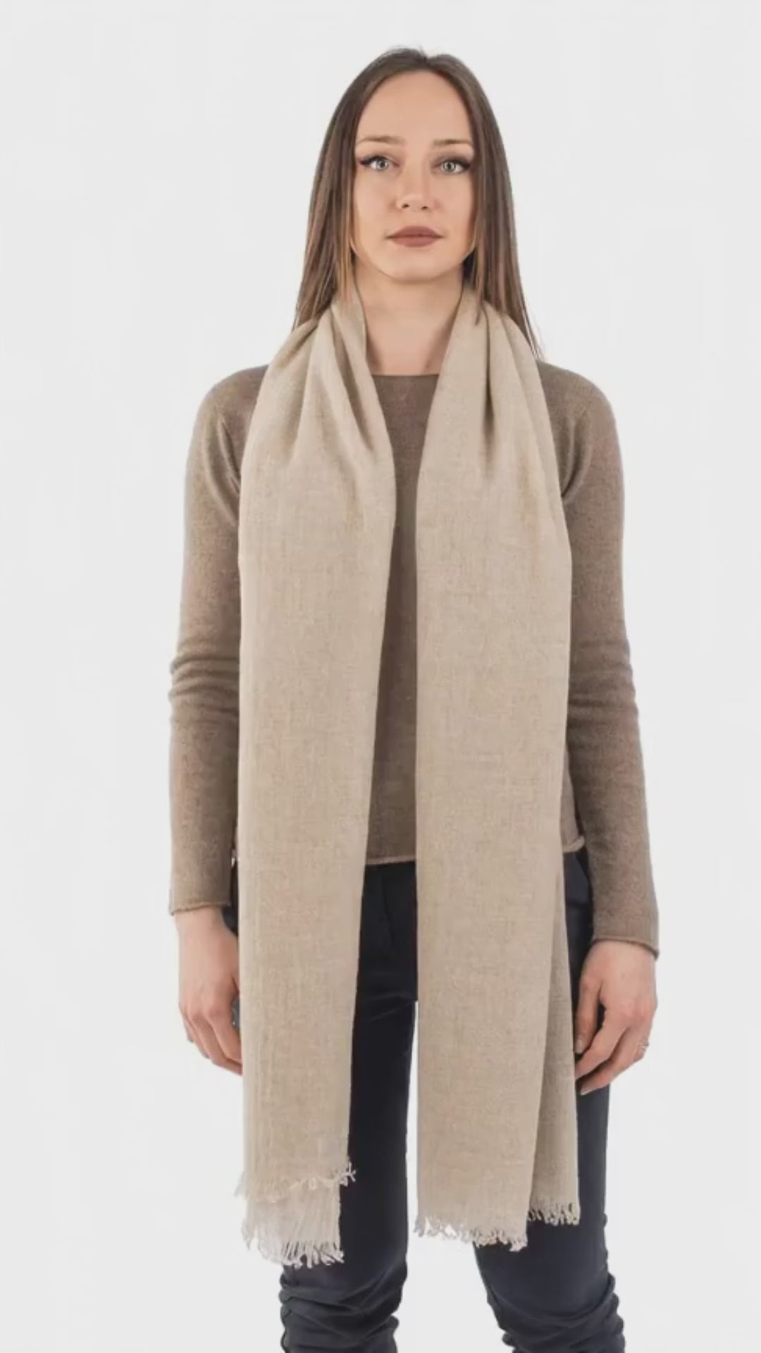 Beige Women's 100% Cashmere Pashmina, view 5