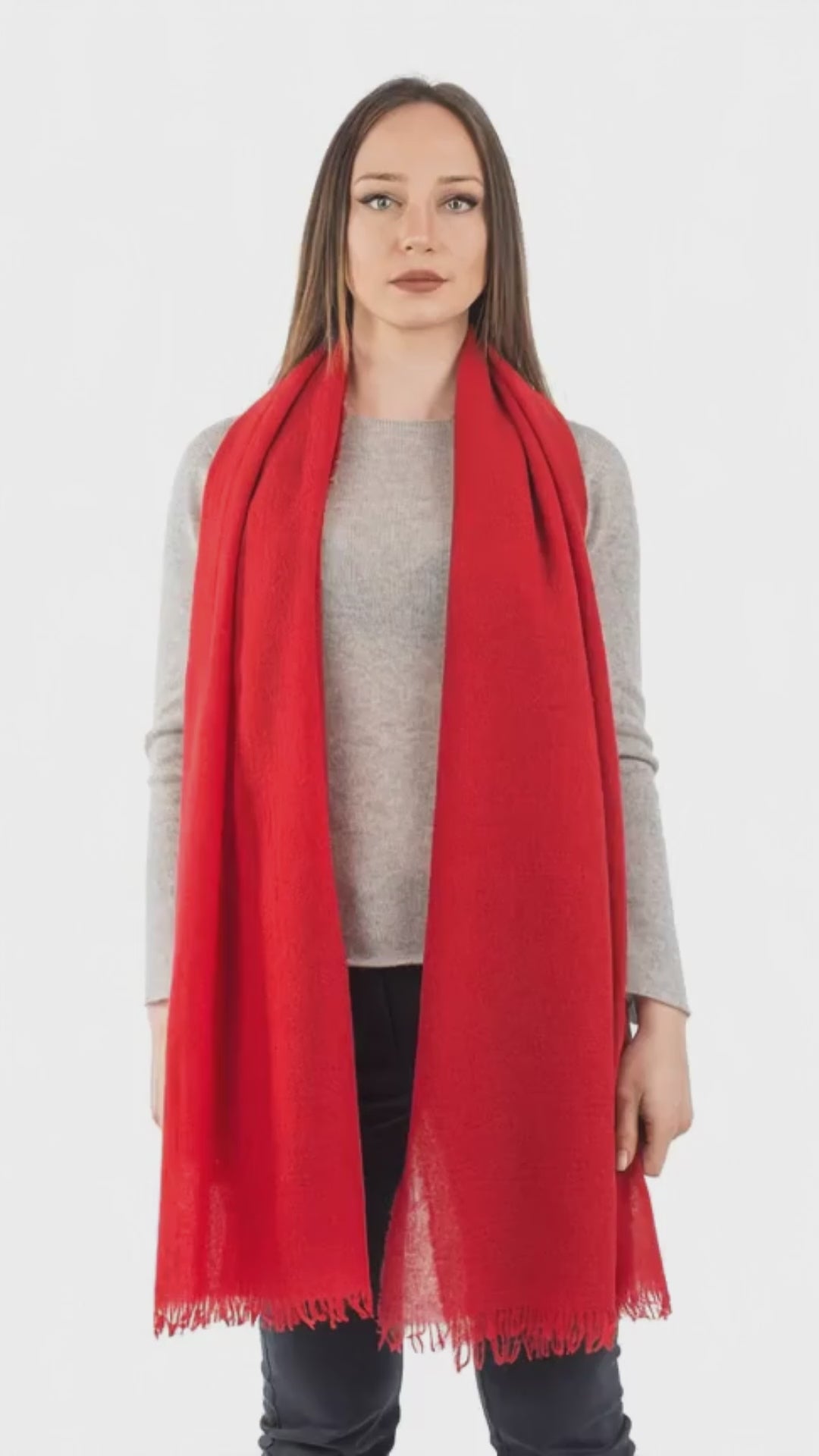 Red Women's 100% Cashmere Pashmina, view 5