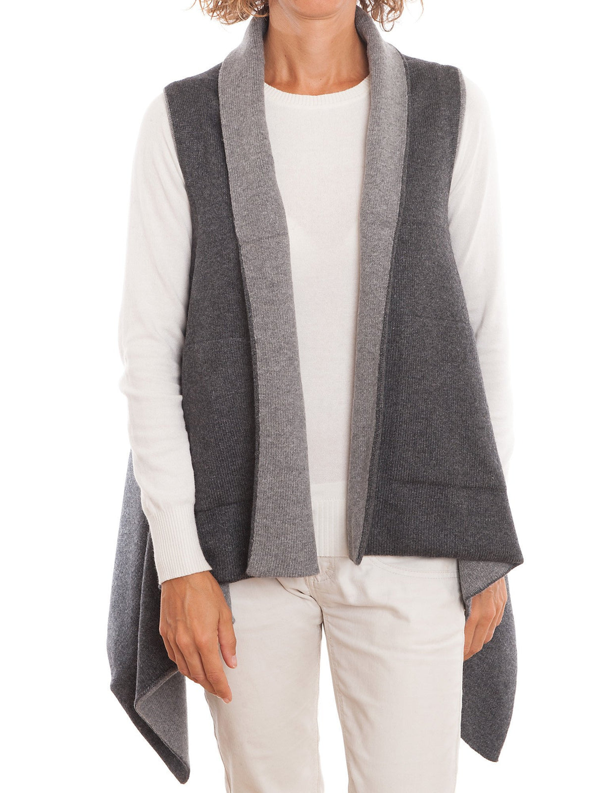 Charcoal-Gray Women's Reversible Sleeveless Cashmere Blend Cardigan