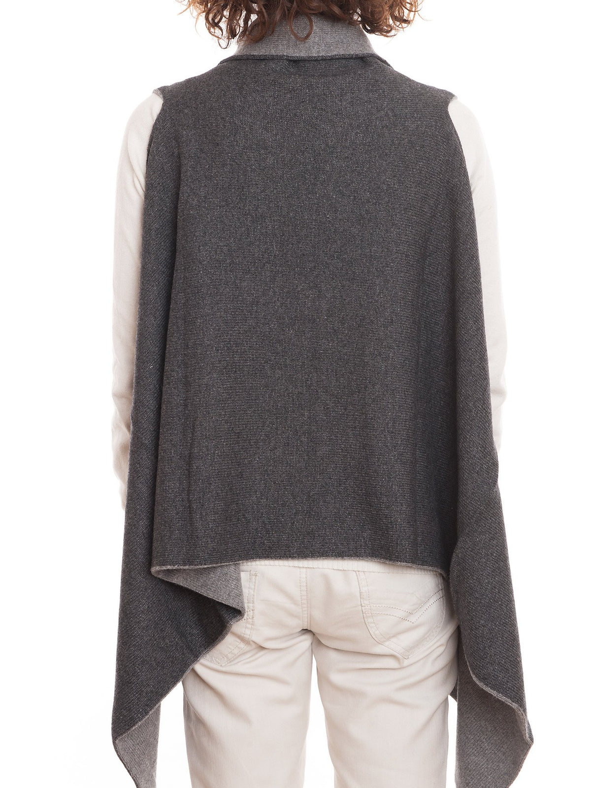 Charcoal-Gray Women's Reversible Sleeveless Cashmere Blend Cardigan, view 2