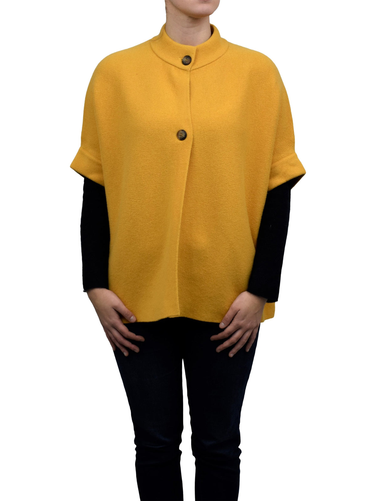 Yellow Cashmere Blend Cape With Two Front Buttons