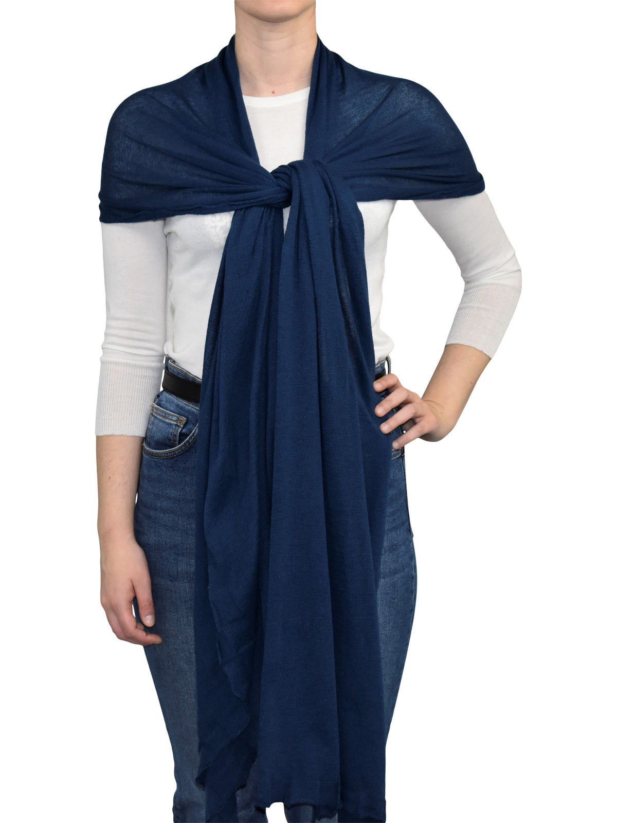 Blue Women's Cotton and Cashmere Wrap, view 2