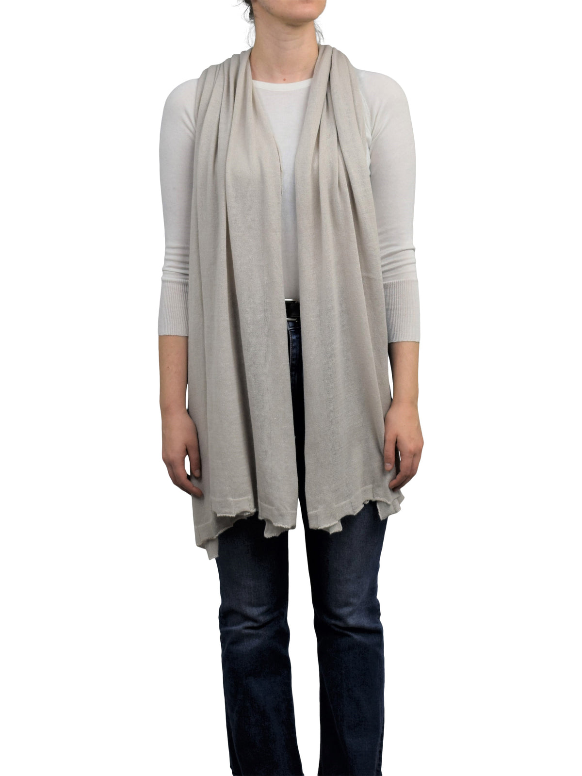Beige Women's Cotton and Cashmere Wrap, view 2