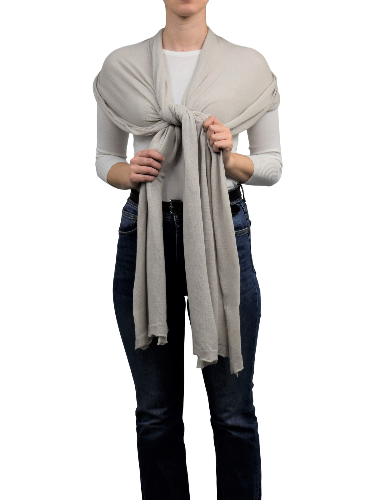Beige Women's Cotton and Cashmere Wrap, view 3