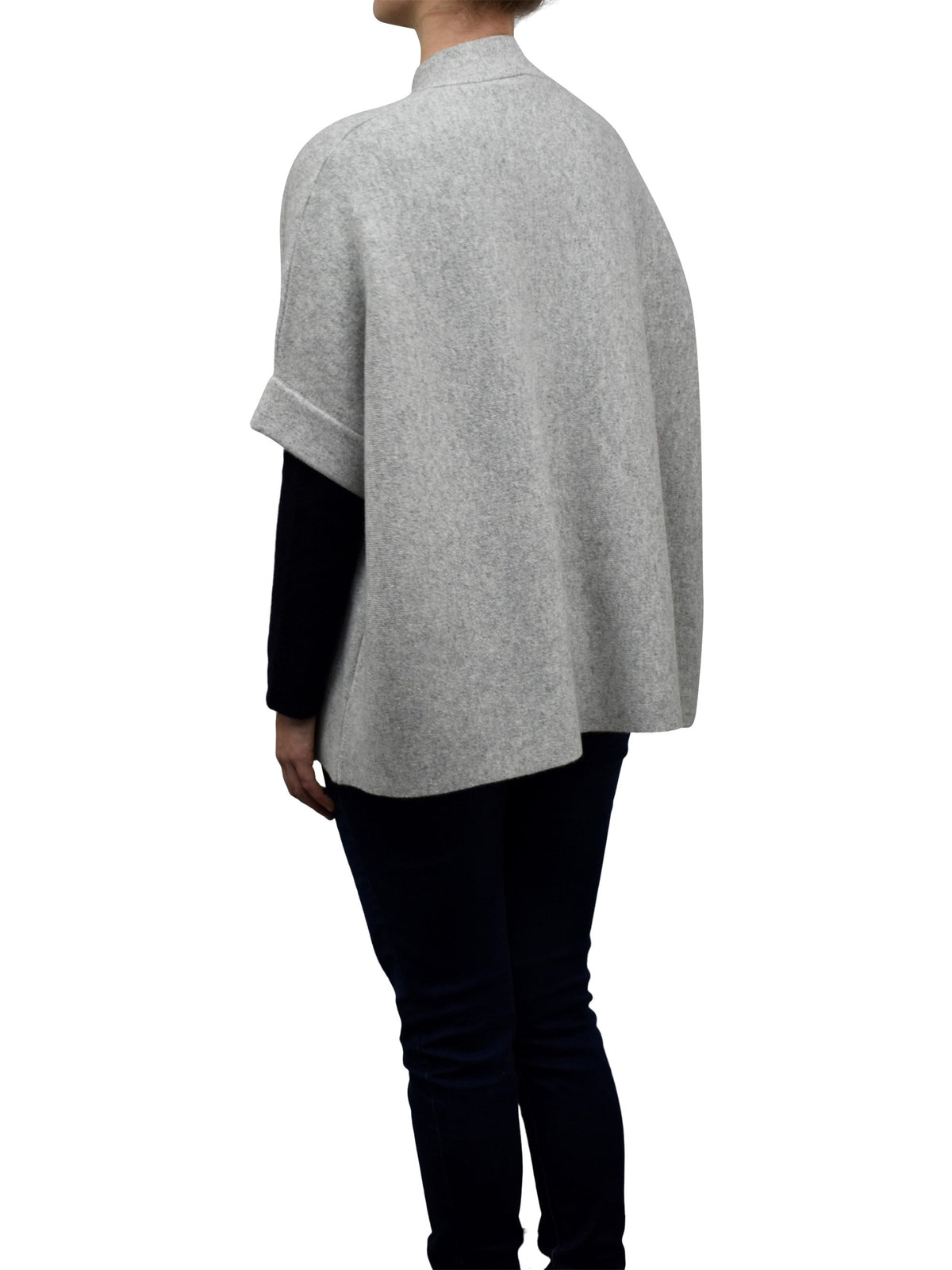 Gray Cashmere Blend Cape With Two Front Buttons, view 3