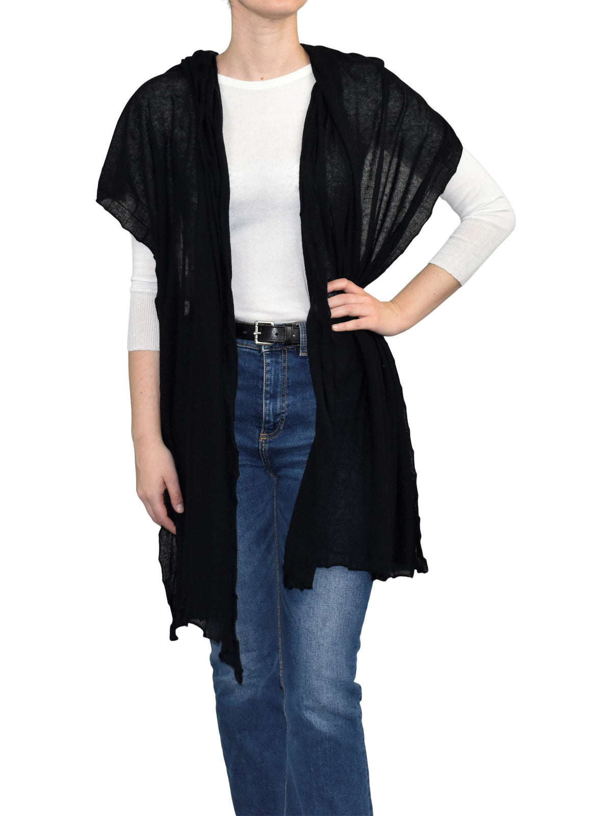 Black Women's Cotton and Cashmere Wrap, view 2
