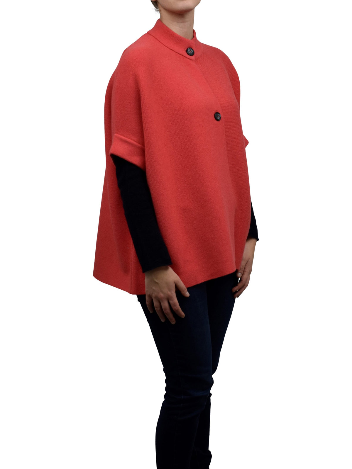 Orange Cashmere Blend Cape With Two Front Buttons, view 2