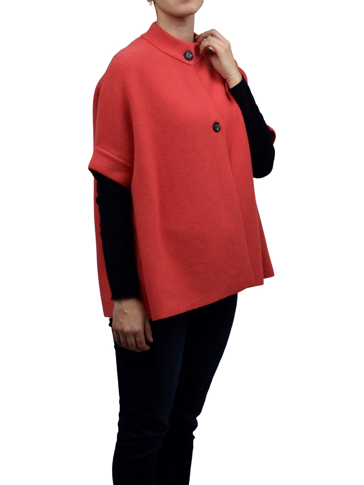 Orange Cashmere Blend Cape With Two Front Buttons, view 3