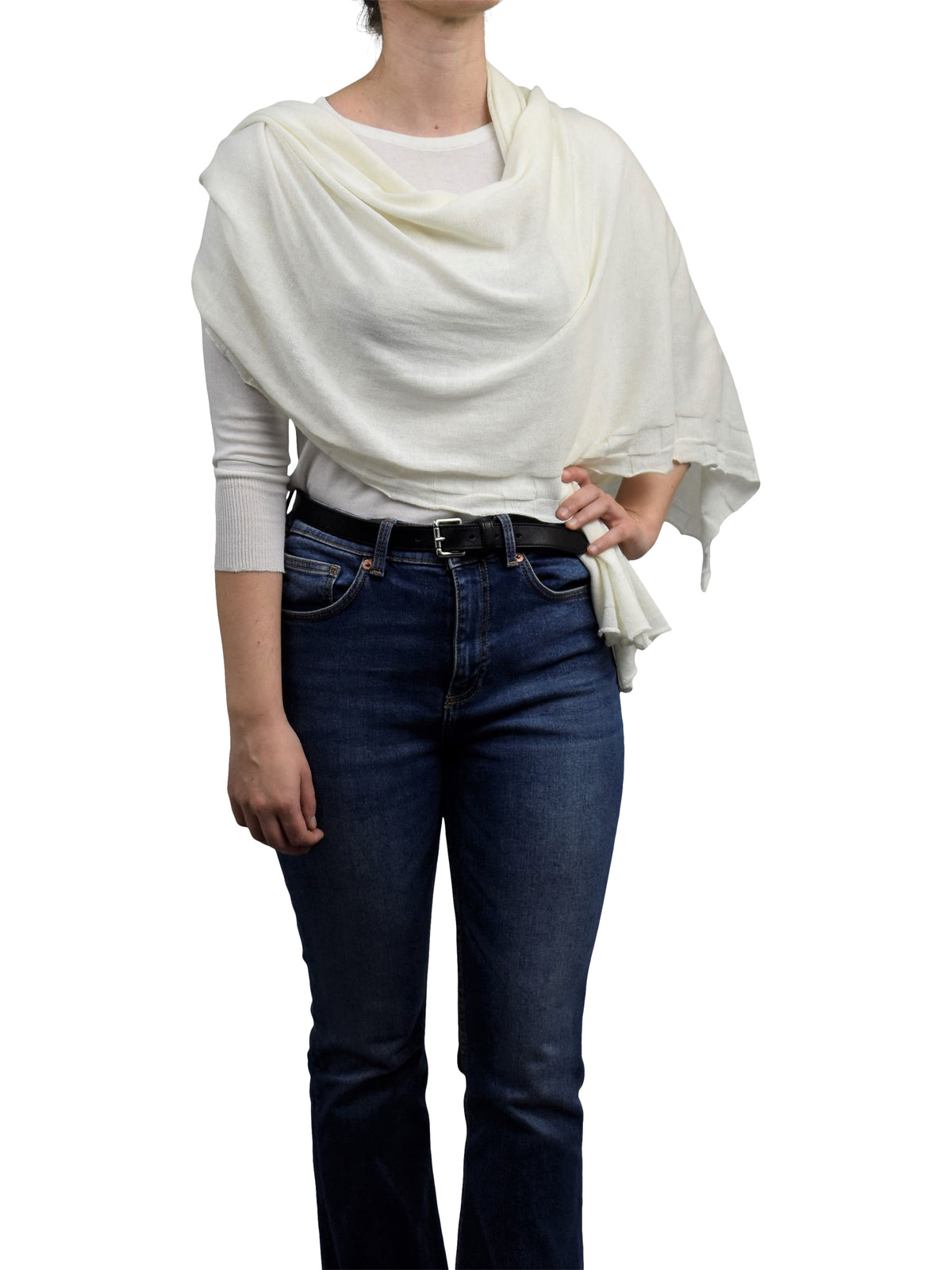 Cream Women's Cotton and Cashmere Wrap, view 2