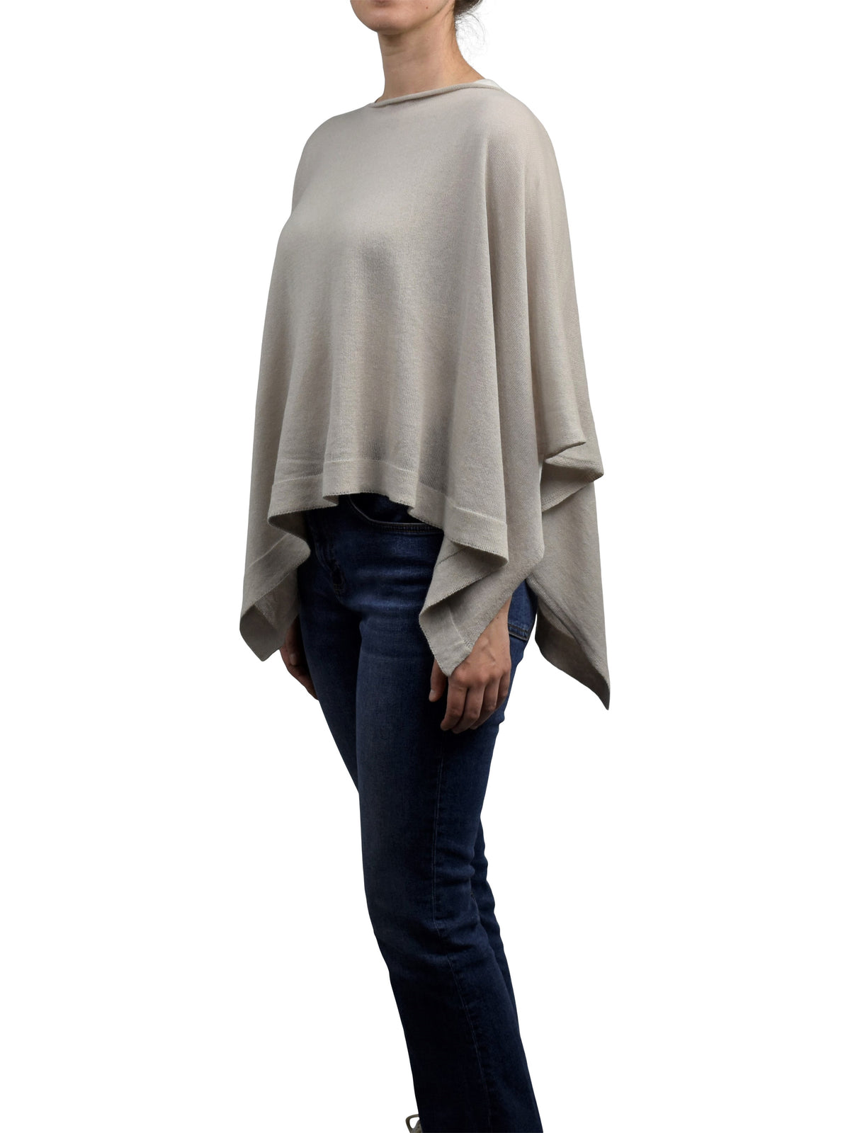 Beige Cotton and Cashmere Poncho