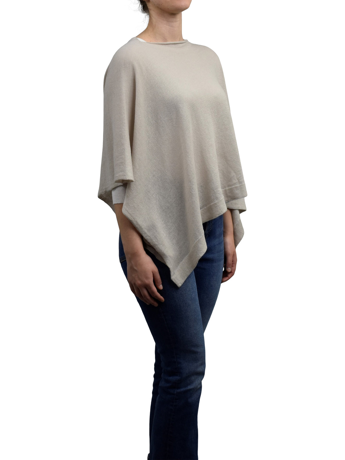 Beige Cotton and Cashmere Poncho, view 2