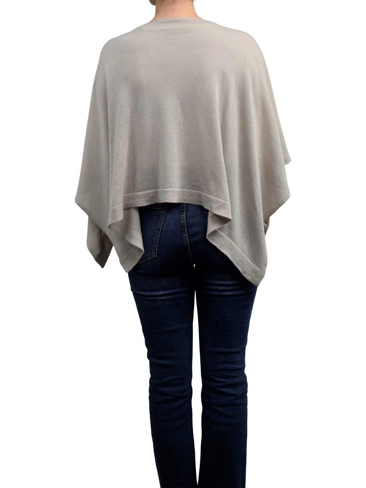 Beige Cotton and Cashmere Poncho, view 3