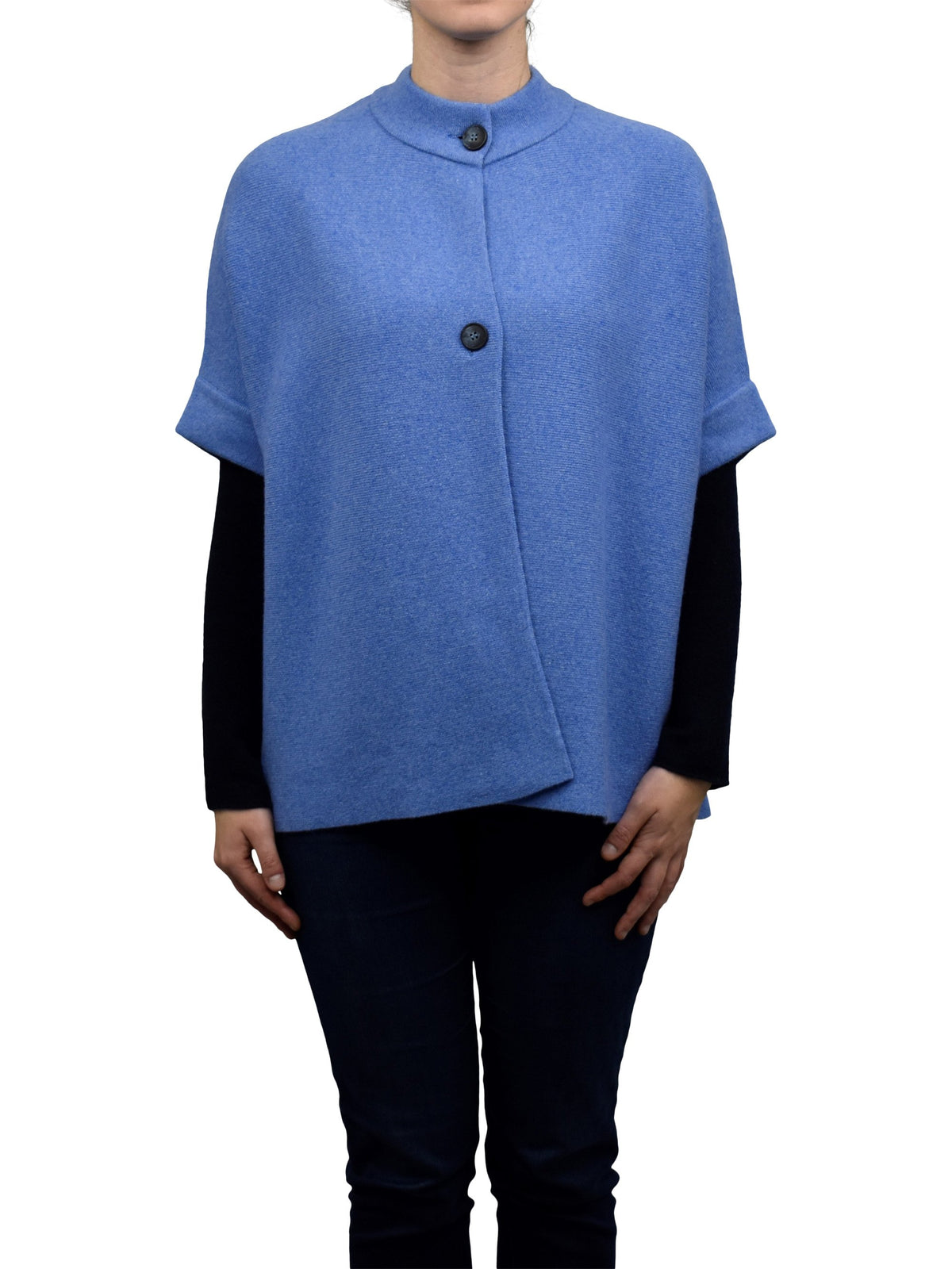 Light Blue Cashmere Blend Cape With Two Front Buttons