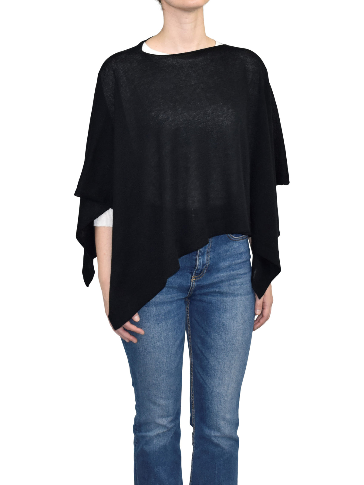 Black Cotton and Cashmere Poncho