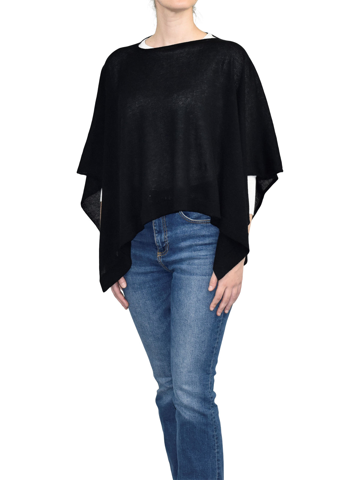 Black Cotton and Cashmere Poncho, view 2