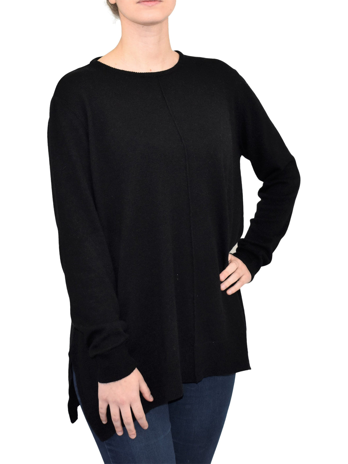 Black Women's A-Line Cashmere Blend Oversized Sweater, view 2