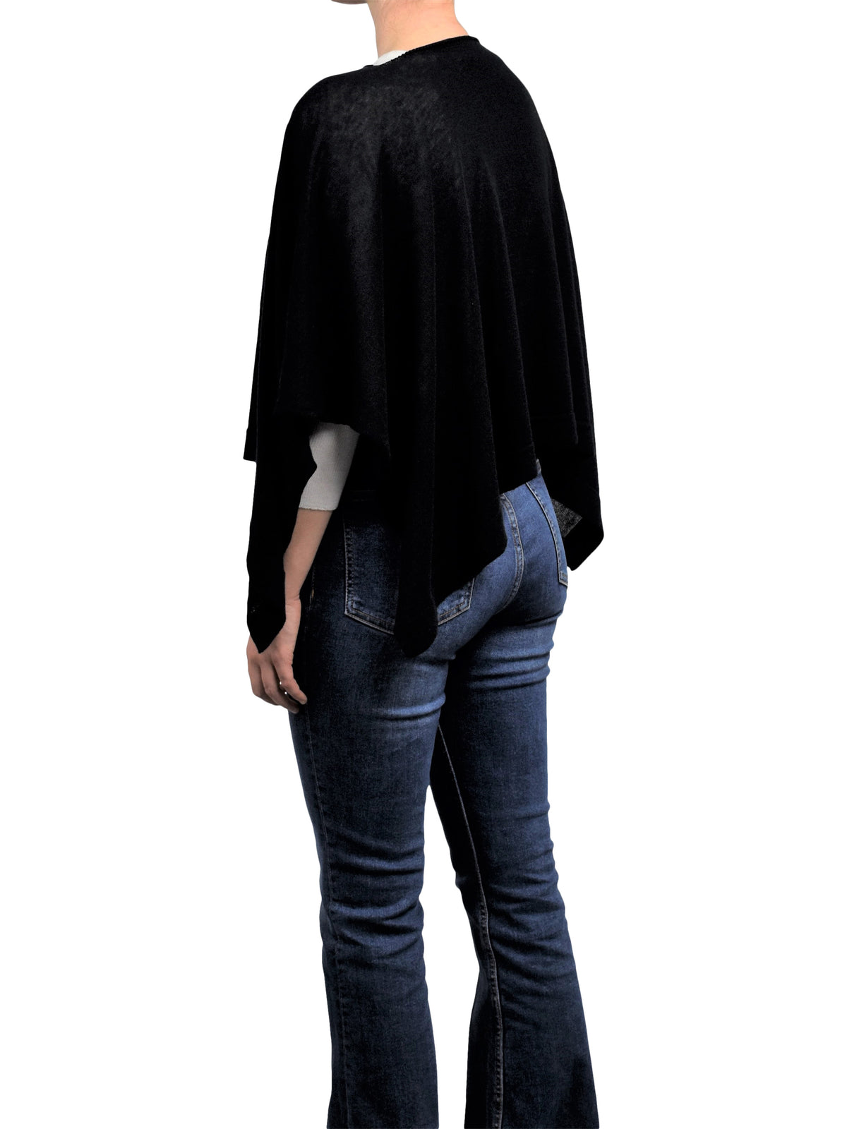 Black Cotton and Cashmere Poncho, view 3
