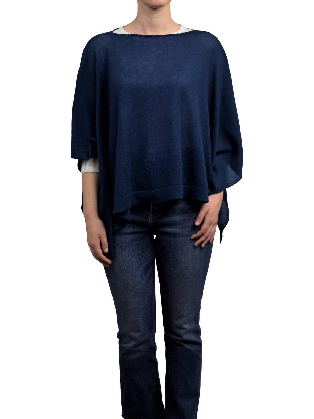 Blue Cotton and Cashmere Poncho