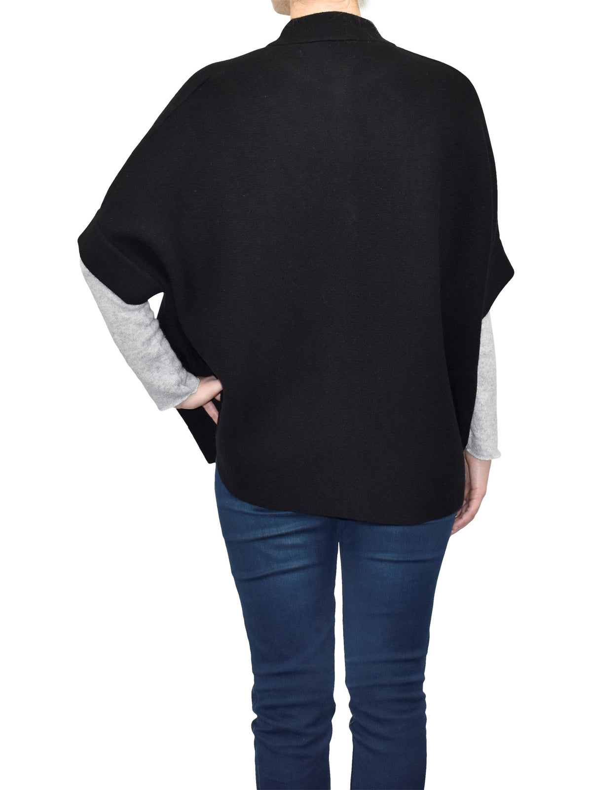 Black Cashmere Blend Cape With Two Front Buttons, view 3