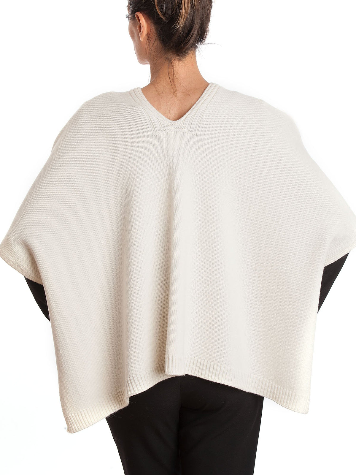 Cream Cashmere Blend Cape With Side Buttons, view 3