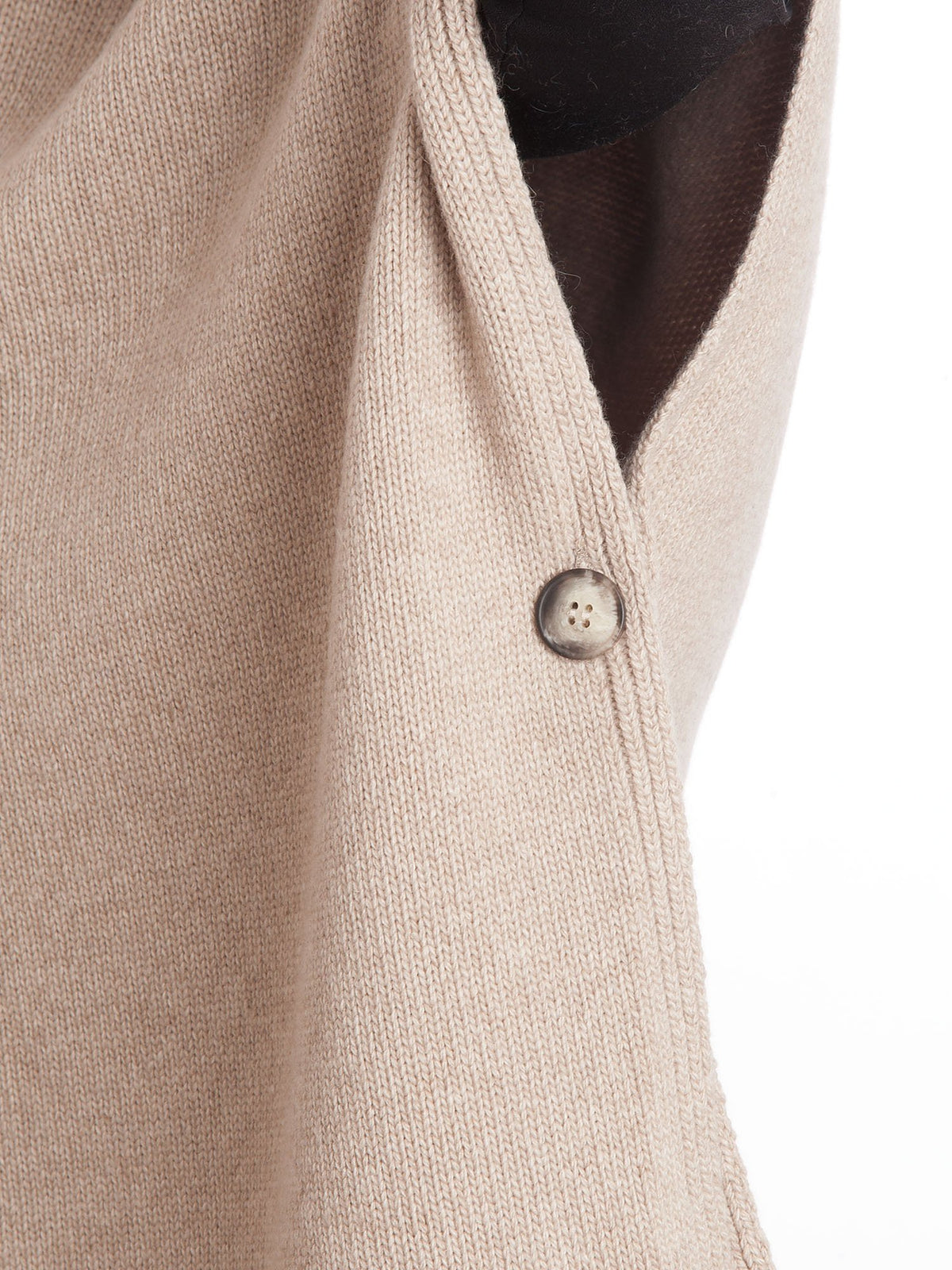 Beige Cashmere Blend Cape With Side Buttons, view 3