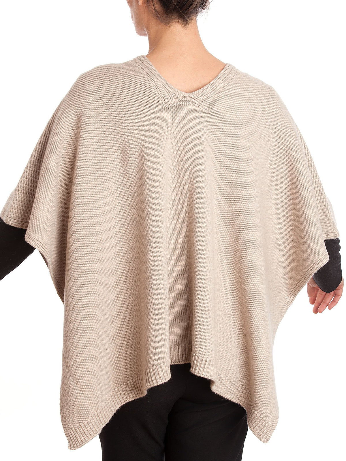 Beige Cashmere Blend Cape With Side Buttons, view 4