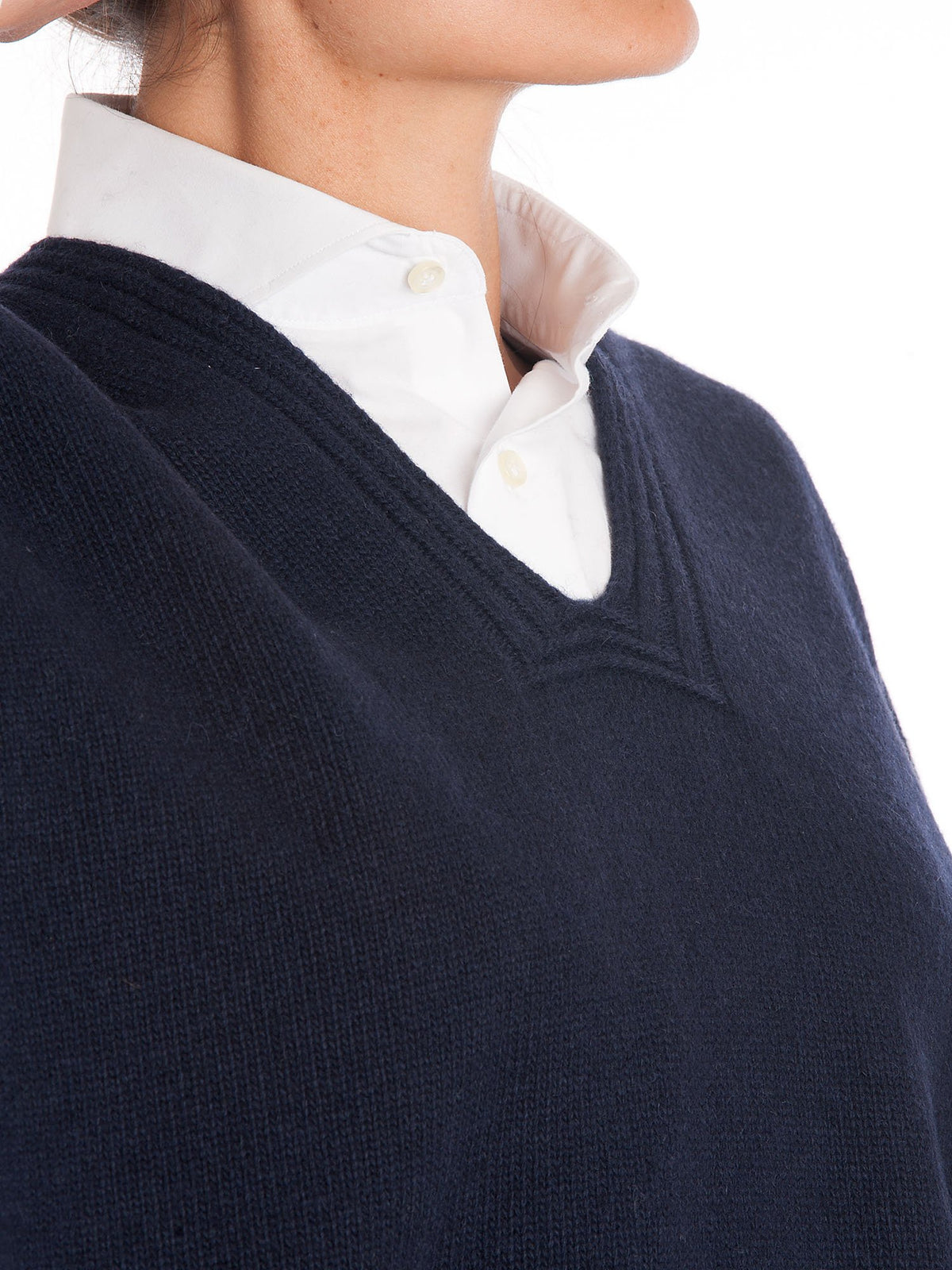 Blue Cashmere Blend Cape With Side Buttons, view 4