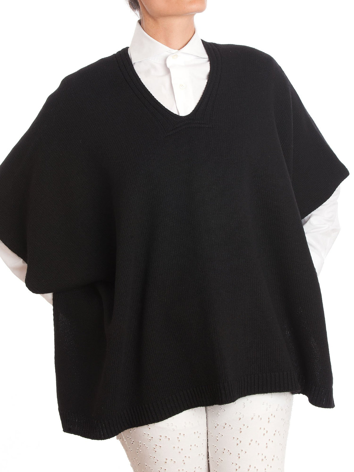Black Cashmere Blend Cape With Side Buttons