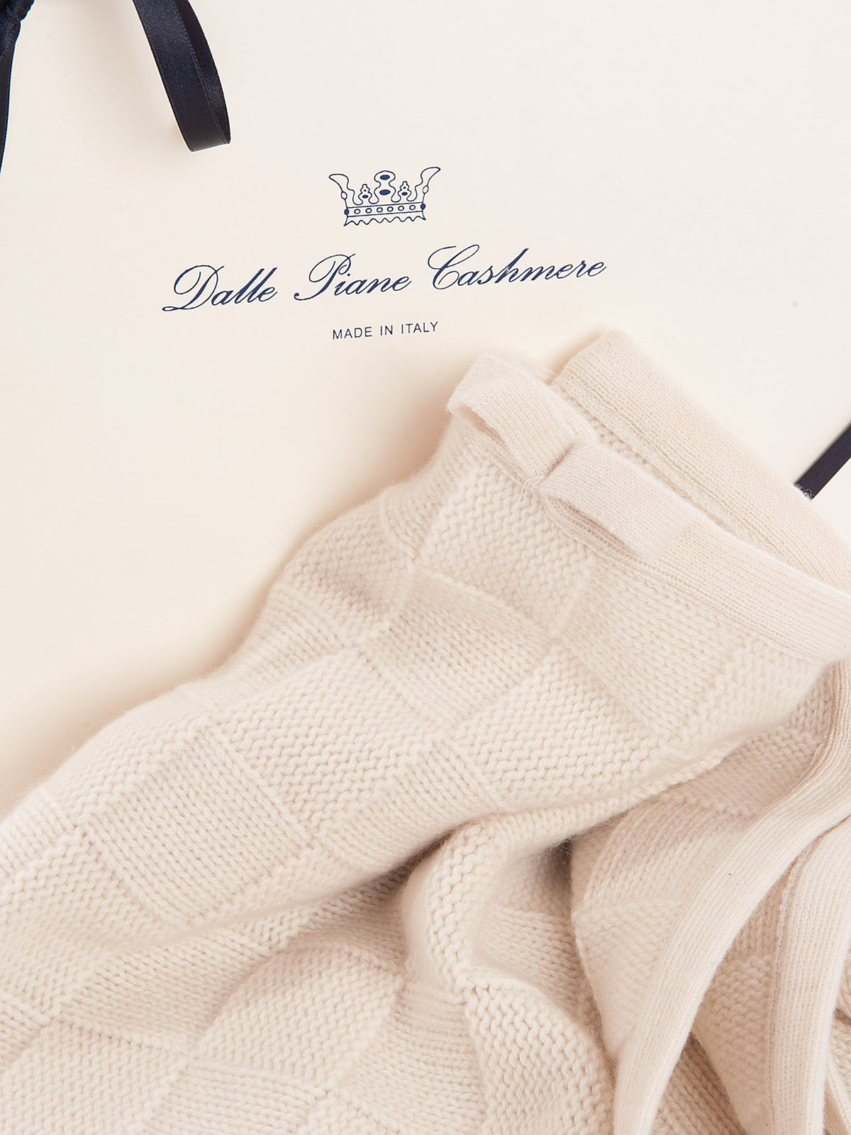 Cream 100% Cashmere Baby Blanket With Contrast Edge, view 2