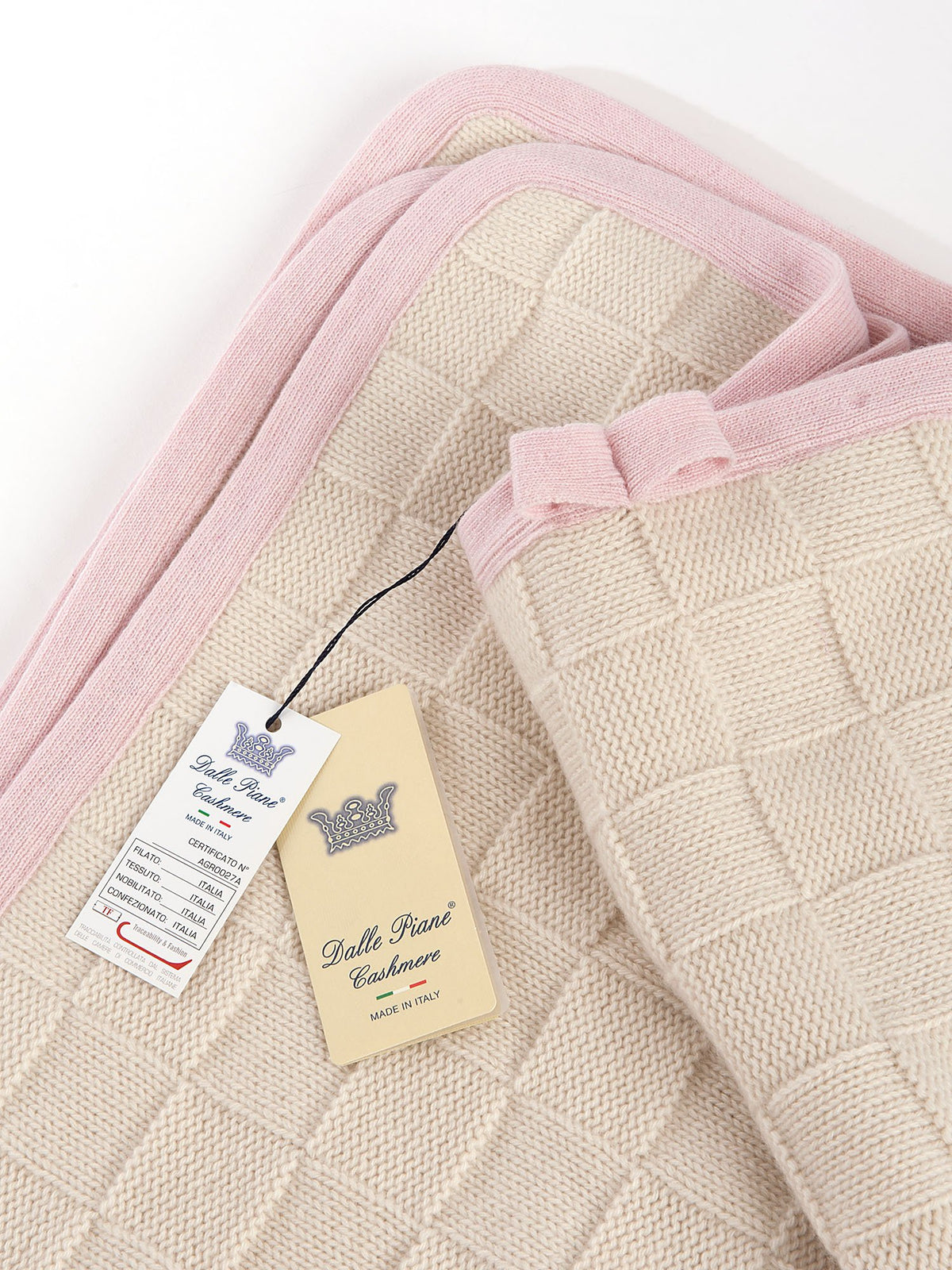 Pink 100% Cashmere Baby Blanket With Contrast Edge, view 3