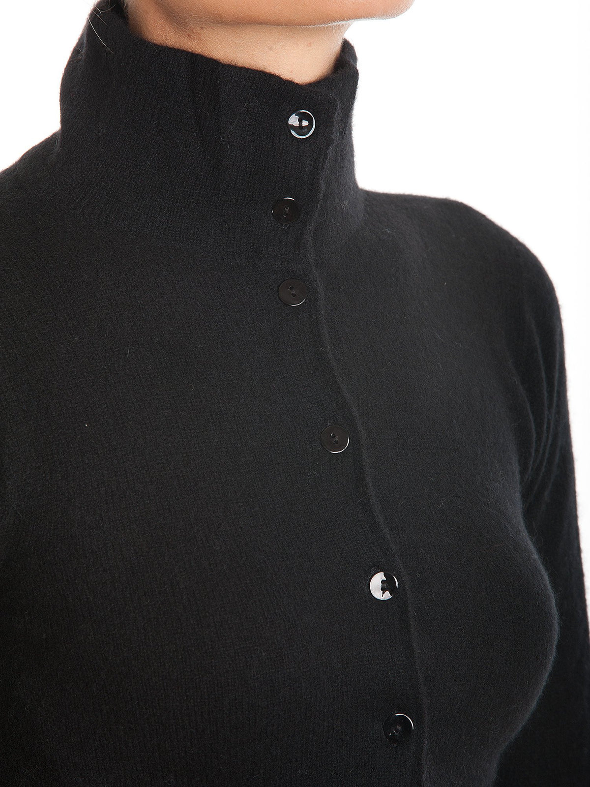 Black Women's 100% Cashmere Mock Neck Bomber, view 3