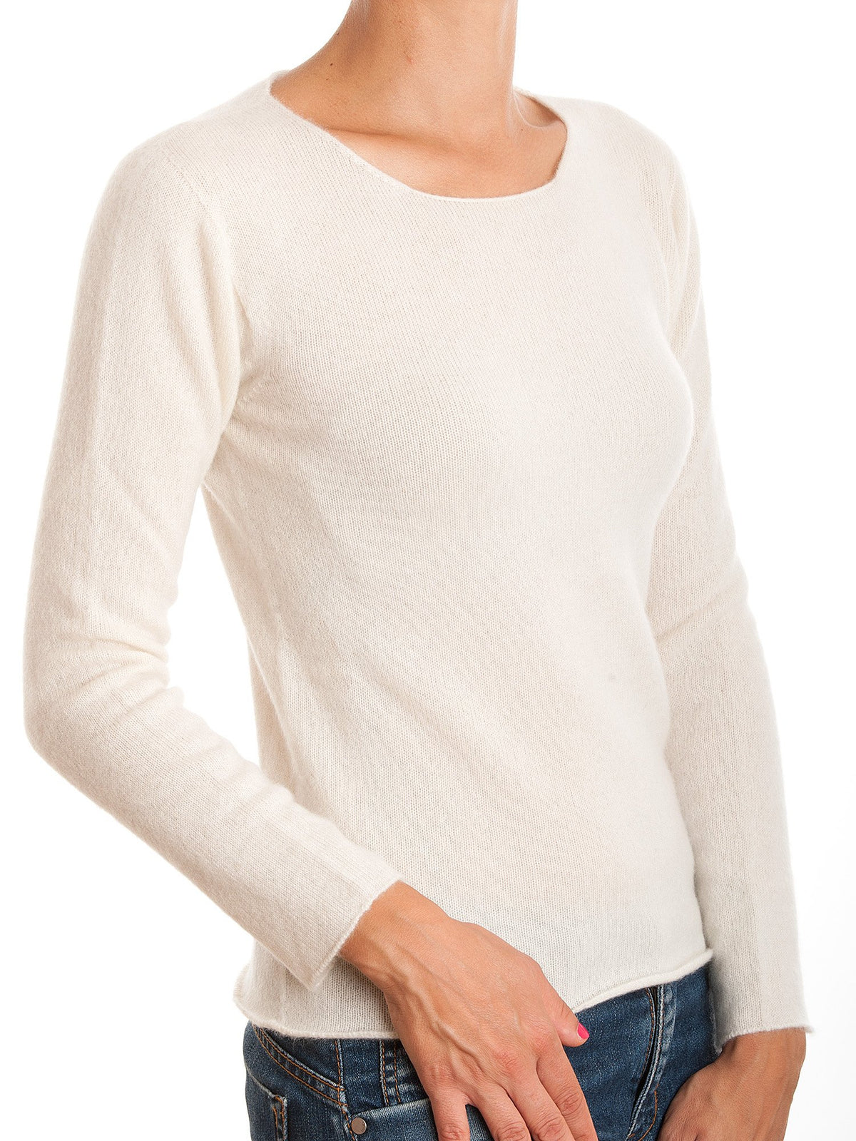 Cream Women's 100% Cashmere Crewneck, view 2